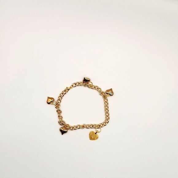 🦉Repurposed handcrafted gold-plated link chain with heart charms bracelet - Picture 3 of 5